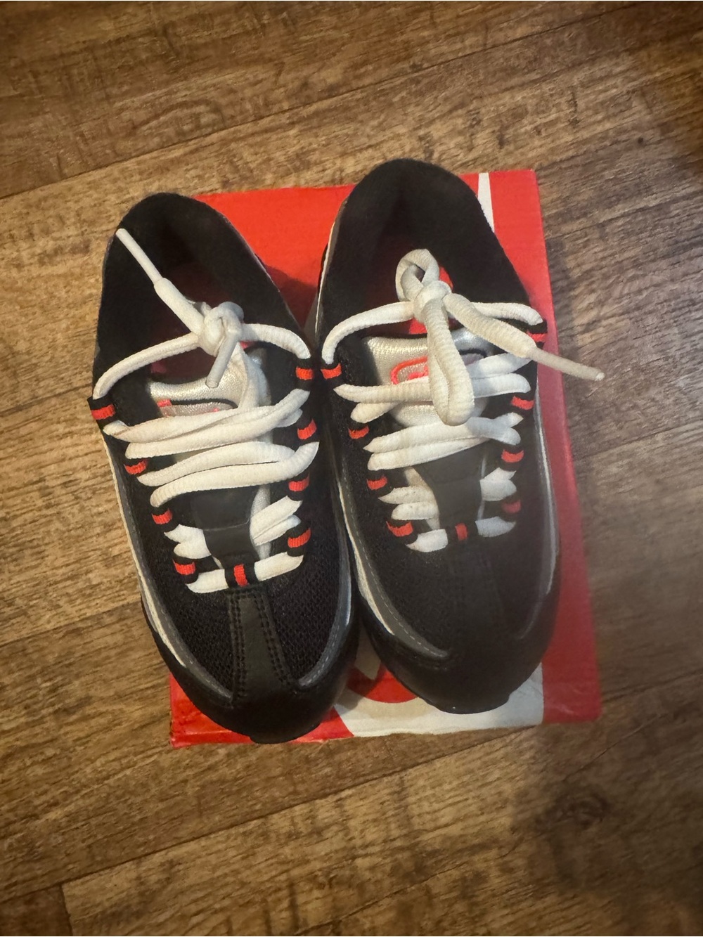 Kids Black Athletic Sneakers with White Laces and Red Accent